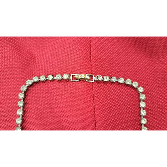 Vintage Clear Black Rhinestone Necklace Marquise 15 Inches Choker Bib Costume - Picture 4 of 5
